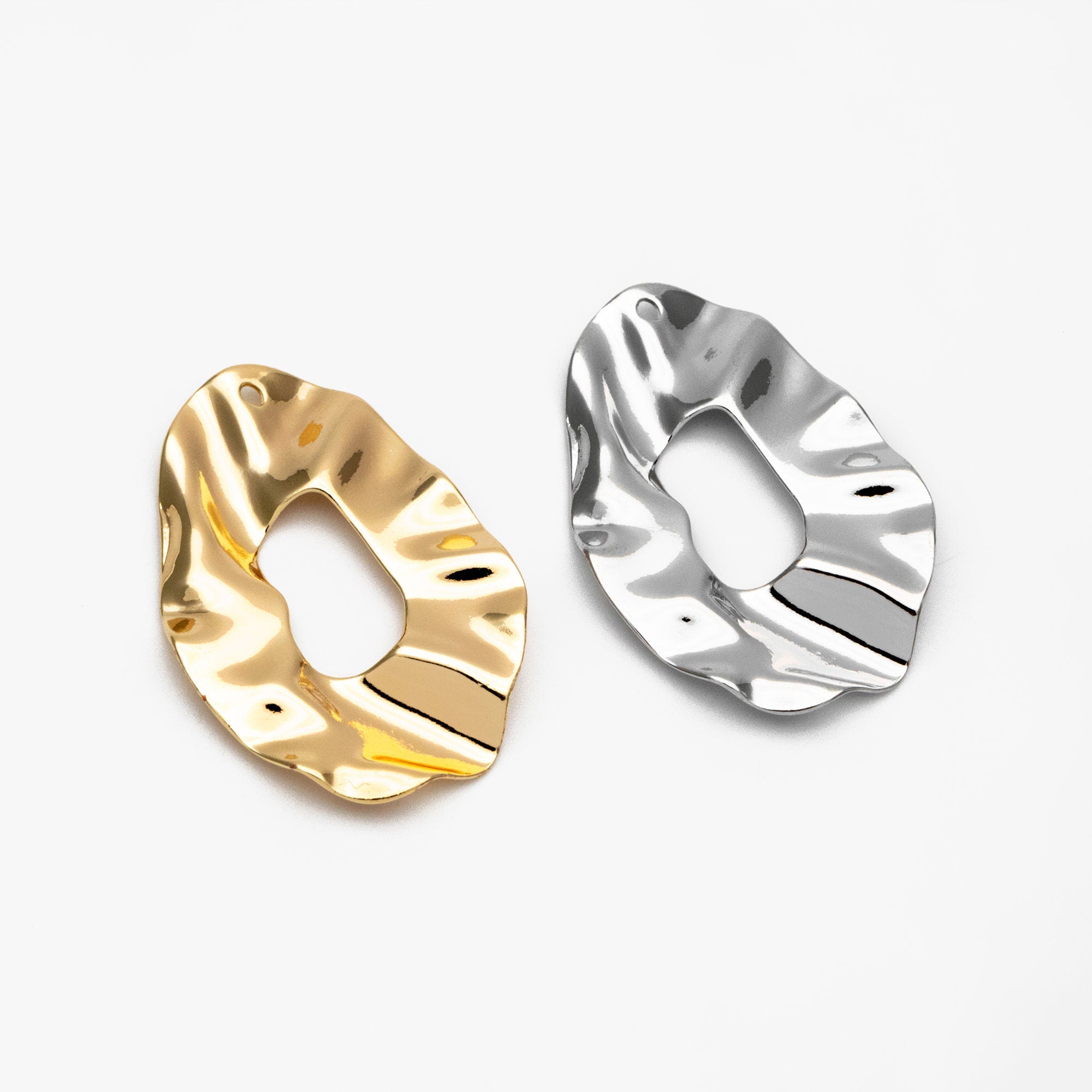 10pcs Gold/ Silver Hammered Disc Oval Charms 33x22mm, Gold/ Rhodium plated Brass Irregular Hammered Charms (GB-402-F)